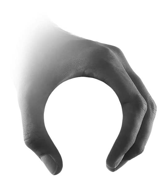 A hand facing down, forming a lightbulb symbol